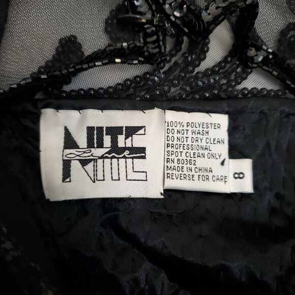 Vtg Nite Line Sheer Sequin Sparkly Dress Beaded Black 8 Taylor Swift Bad Rep Era - Picture 11 of 12